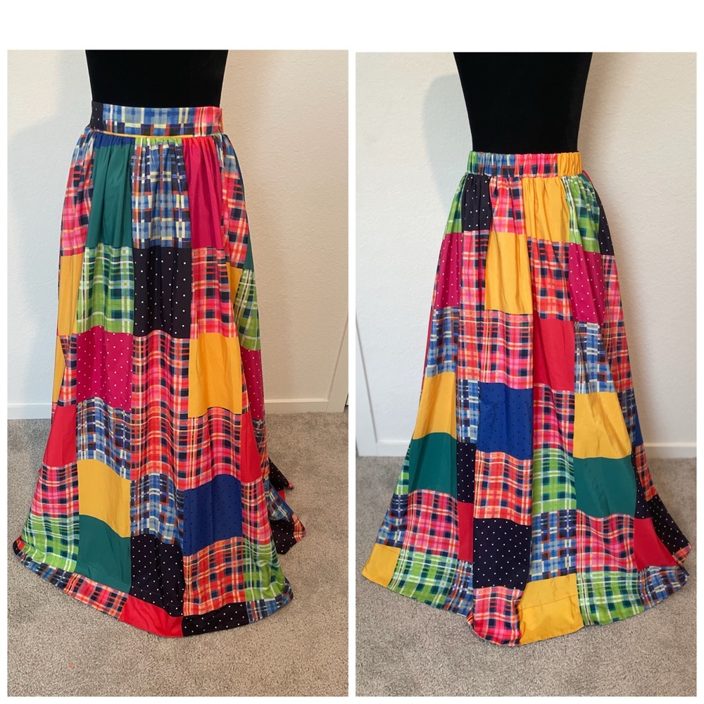 Anthropologie Maeve Patchwork Plaid A-Line Maxi Skirt  Size Medium